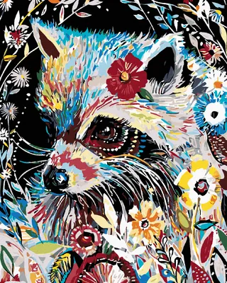 Produktbild von Zuty - Malen nach Zahlen - WASCHBÄR MIT BLÜTEN, 40x50 cm, mit Keilrahmen (bereits gespannt)