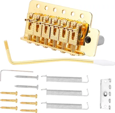 Zdjęcie produktu dla System tremolo z rolkowym mostkiem tremolo, gitarowy mostek tremolo, pojedyncza blokada, mostek vibrato, strunnik do gitary ST (GOLD)