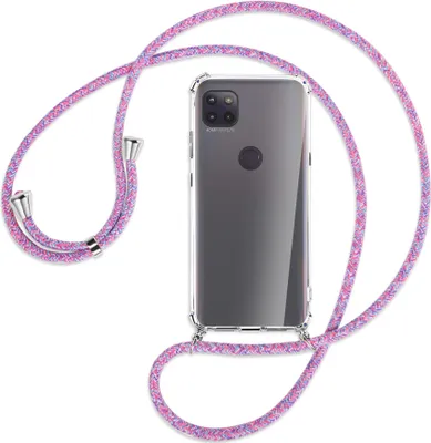Produktbild von Handykette Backcover-Schutzhülle mit Band (Metall silberfarben) für Motorola Moto G 5G - lila/rosa/blau