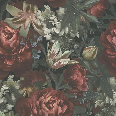 Productafbeelding van Profhome 385091-GU Bloemen behang mat rood groen 5,33 m2