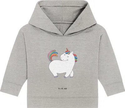 Produktbild von Mr. & Mrs. Panda Organic Baby Hoodie Einhorn Stolzieren 12. - 18. Monat - Heather Grey - Geschenk, Kapuzenshirt, Unicorn, Anders, Freundin, Einhörner, Kapuzensweatshirt