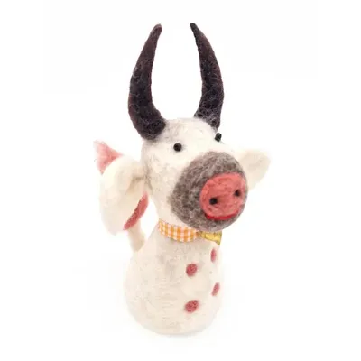 Produktbild von Artisan Community - EW-234 - Eierwärmer, Kuh mit Halsglöckchen, weiß, Filz, Handarbeit, 17cm x 7cm x 7cm
