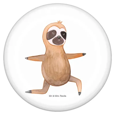 Produktbild von Mr. & Mrs. Panda Plakette Faultier Yoga - Weiß - Geschenk, Button, Pin, Anstecker, Badge, Ansteckbutton, Krieger, Yogaübungen, Namaste