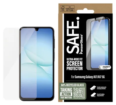 Obrázok produktu pre PanzerGlass SAFE. by ® Screen Protector Samsung Galaxy A17 | A17 5G | Ultra-Wide Fit w. EasyAligner, Samsung, Samsung - Galaxy A17 4G, Samsung - Galaxy A17 5G, Suché aplikovanie, Odolné proti poškriabaniu, Odolný proti nárazom, Priehľadná, 1 kusov