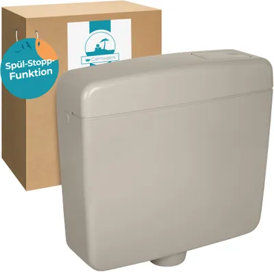 Produktbild von Calmwaters® Spülkasten Grau mit Spül-Stopp-Funktion, 6-9 Liter Spülmenge, Aufputzspülkasten WC schmal, flacher Spülkasten Elements, Aufputz-Montage, Start-Stopp-Taste, Manhattan-Grau, 29HB2717