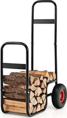 Produktbild von COSTWAY Vozík na palivové dřevo kovový, vozík na palivové dřevo s kolečky do 100 kg, vozík na palivové dřevo, regál na palivové dřevo pro přepravu a skladování dřeva, černý