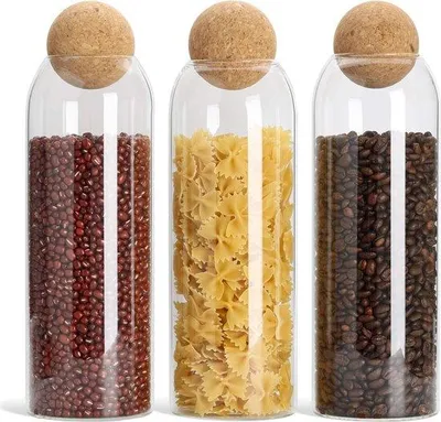 Zdjęcie produktu dla Szczelne szklane pojemniki, zestaw 3 sztuk, z zakrętką, szkło borokrzemowe, 1240 ml