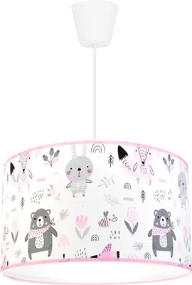 Produktbild von Hängelampe für Kinderzimmer - Deckenlampe - Pendelleuchte aus Metall mit Lampenschirm - Klassisch 1-Flammig 35 cm, Rosa und Grau, Daisy