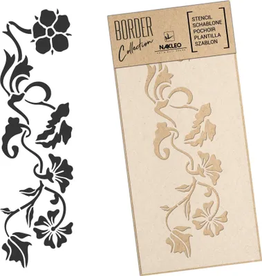 Produktbild von Bordüre Schablone zum Malen 21x45 cm, Blume Gürtel Ornament Muster, Kunstoff Wiederverwendbare Wandchablone, Handwerk DIY Dekoration