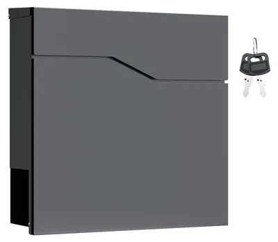 Produktbild von Wiltec Designer Briefkasten V19 anthrazit 370 x 102 x 370 mm, Wandbriefkasten mit Schloss und Zeitungsrolle, Postkasten aus pulverbeschichtetem Stahl