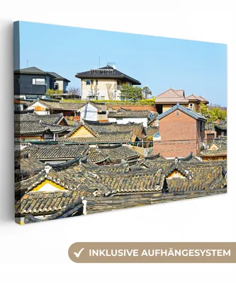 Zdjęcie produktu dla OneMillionCanvasses® - Obraz na płótnie - 140x90 cm, Bukchon Hanok w Hanowerze, dekoracja ścienna - zdjęcie na płótnie - obraz na drewnianej ramie