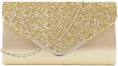 Produktbild von Glitzernde Abendtasche für Frauen - Envelopetäschchen - Abendtasche für Frauen - Portemonnaie mit Kette - Clutch - Envelopetäschchen für Frauen - für Hochzeiten, Galas und Abendveranstaltungen - Glitzer - Geschenk für Mutter, Frau und Freundin - Gold