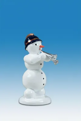 Produktbild von Holzfigur Schneemann Musikant mit Martinstrompete Höhe 6,5cm NEU