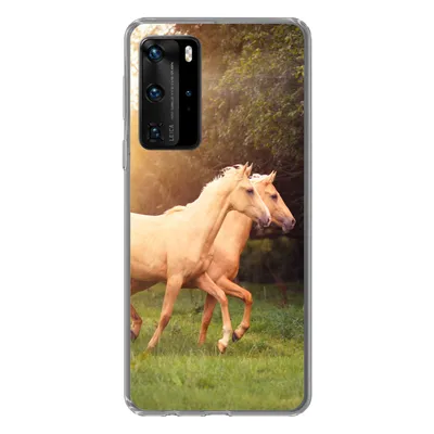 Produktbild von MuchoWow® Handyhülle Schutzhülle Hülle für Huawei P40 Pro Pferde - Wald - Sonne Silikon Softcase Handy Hülle - Schutz