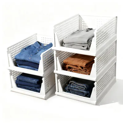 Produktbild von 5 Stück Faltbar Lagerkisten,Stapelbar Kleiderschrank Organizer,Schublade Aufbewahrungsbox,für Bad Schlafzimmer,Weiß
