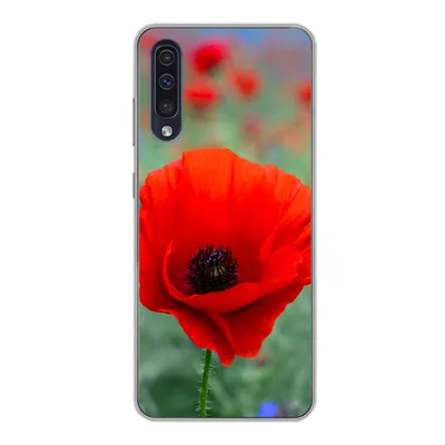 Produktbild von MuchoWow® Handyhülle Schutzhülle Hülle für Samsung Galaxy A30s Lila und rote Mohnblumen auf einer Wiese Silikon Softcase Handy Hülle - Karteninhaber