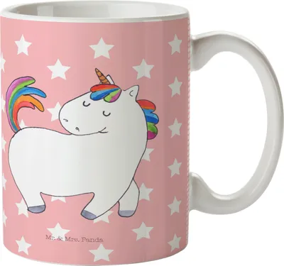 Produktbild von Mr. & Mrs. Panda Mehrwegbecher Einhorn Stolzieren - Rot Pastell - Geschenk, Camping Tasse, Haferl, Einhörner, Plastikbecher, Kinderbecher, Unicorn, Bunt, Reiten