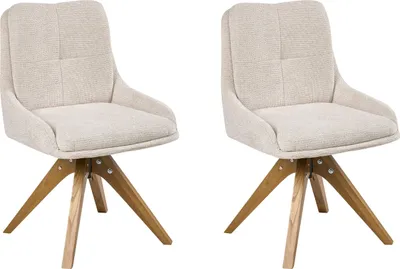 Produktbild von BELIANI Drehbarer Esszimmerstuhl 2er Set Hellbeige Stoff Braune Holzbeine Gepolstert Moderner Stil Drehstühle Polsterstühle Esszimmer