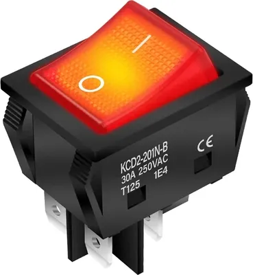 Produktbild von Wippschalter rot 30A 2504 Pin, Einbaumaß 30x22mm Ein-Aus-Kippschalter beleuchtet
