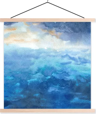 Produktbild von MuchoWow® Textilposter Meer - Wasserfarben 40x40 cm mit holzfarbenen Rahmen - Posterleiste