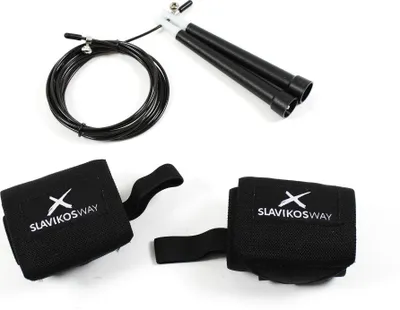 Produktbild von Slavikosway Profi Hüpfseil Springseil und 2 Premium Handgelenk Bandage Fitness