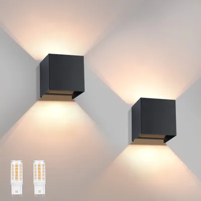 Produktbild von ZMH Led Wandleuchte 2ER Aussen Schwarz Wandlampe G9 Warmweiß Modern Up Down IP65 Wasserdicht Außenwandleuchte Einstellbarer Strahl Flurlampe