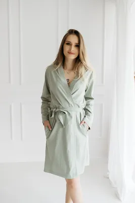 Produktbild von DOLCE SONNO Damen Bademantel Morgenmantel 100% Baumwolle – Ciara Salbei S