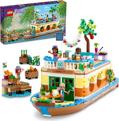 Produktbild von LEGO 41702 Friends Hausboot, Spielzeugboot für Jungen und Mädchen ab 7 Jahren mit Garten, 4 Mini-Puppen und Tierfigur, von Natur inspiriertes Geschenk