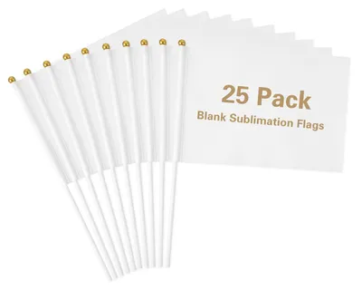 25 weiße Flaggen mit Stab, 21,5 x 14 cm, Polyester