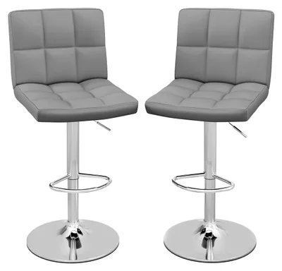 Produktbild von 2er Set höhenverstellbare Barhocker 65-85 cm, 360° drehbar mit Fußstütze, bis 150 kg belastbar, Küchenhocker aus Polyurethanund Metall für Bar, Café und Küche