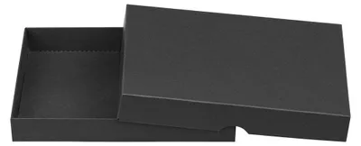 Produktbild von Faltkartonbox, 13,6 x 18,6 x 2,5 cm, schwarz, aus Recyclingkarton – Packung mit 10 Stück