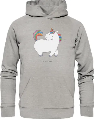 Produktbild von Mr. & Mrs. Panda Kapuzensweater Einhorn Stolzieren Größe L - Heather Grey - Geschenk, Unicorn, Hoodie, Kapuzenpulli, Einhörner, Fleece, Pullover, Hoody, Reiter, Pferd