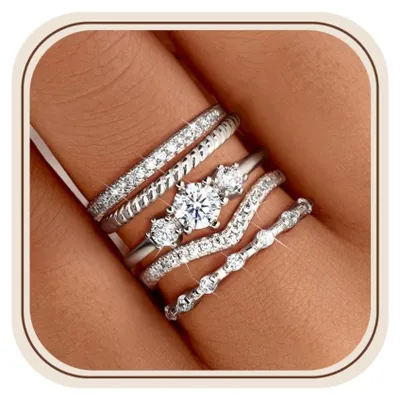 Produktbild von Set aus 5 goldenen und silbernen Ringen mit Zirkonia für Damen