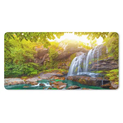Produktbild von MuchoWow® Schreibtischunterlage Natur - Wasserfall - Pflanzen - Bäume - Sonne 80x40 cm - XXL Mauspad - Gaming Mauspad
