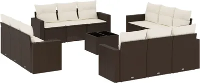Produktbild von vidaXL 13-tlg. Garten-Sofagarnitur mit Kissen Braun Poly Rattan
