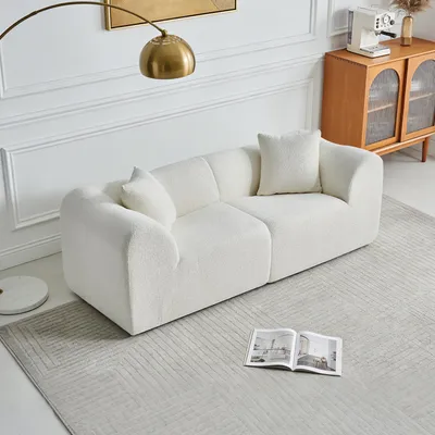 Image de Canapé 2 places en velours AIORBER avec coussins, canapé 2 places peu encombrant, canapé compact pour salon, bureau et appartement, beige