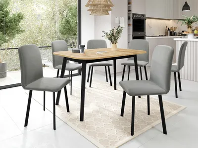 Obrázek produktu pro Jídelní set 6+1 MELRA - dub kraft / černý / stříbrný