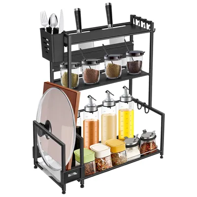 Produktbild von Gewürzregal Stehend Küchenregal Gewürz Organizer Multifunktionale Küchenarbeitsplatte Organizer  aus Metall 38x21x49cm Schwarz