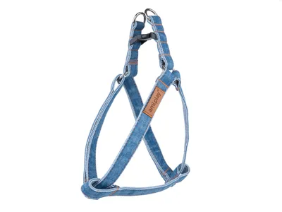 Produktbild von Amiplay Denim Hunde Brustgeschirr STEP-IN: Verstellbar, Robust & Komfortabel für kleine bis große Hunde | Blau, Größe M | Langlebige Qualität