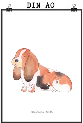 Produktbild von Mr. & Mrs. Panda Bild Hund Basset Hound DIN A0 - Weiß - Geschenk, Sprüche, Plakat, Wandbild, Deko, wanddeko, Kinderlos, drucke