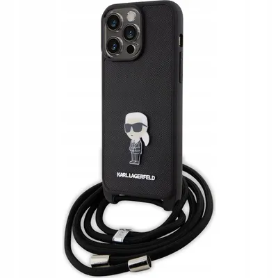 Image de Karl Lagerfeld Klhcp15Xsasknpsk Iphone 15 Pro Max 6.7 Hardcase Czarny/Black Crossbody Saffiano Monogram Metal Pin Karl & Choupette