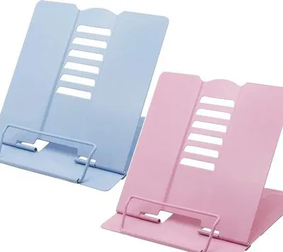 Immagine prodotto di Leggio in metallo, set da 2, regolabile, leggio da scrivania, porta libri, porta tablet, porta libri per cucina, ufficio, scuola, postazione di lavoro, leggio per libri di cucina (rosa + blu)