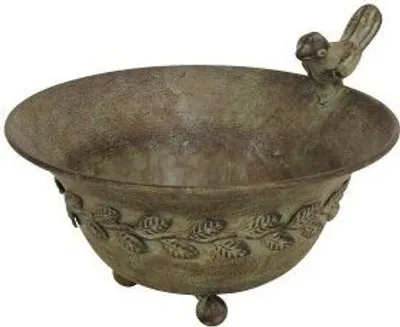 Produktbild von Vogeltränke Metall grau-grün Ø20x17cm H12cm Vogelbad Wasserstelle 1 Vogel