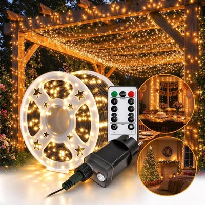 Produktbild von UISEBRT LED Kupferdraht-Dekoleuchte 30m 300LED Warmwei?, Kupferdraht Beleuchtung, Dekorationsleuchte mit Fernbedienung, Timer, Speicherfunktion, 8 Lichtmodi