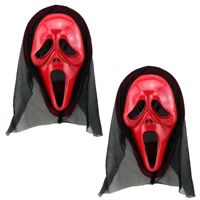 Produktbild von 4 Stuke Rot Scream Maske - Halloween Maske Ghostface Maske Halloween Kostüm Halloween Deko Horror Film Cosplay Realistische Requisiten