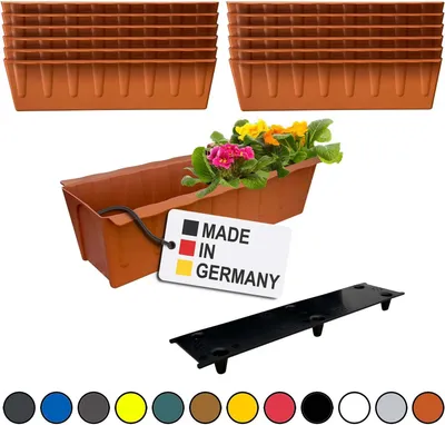 Produktbild von BURI 12 Euro-Paletten Blumenkästen-Einsätze inkl. Bewässerungsmatte | 37,3cm Terrakotta | Pflanzkasten für Europalette Palette | Balkonkasten | Blumentopf | aus stabilen Kunststoff | Germany