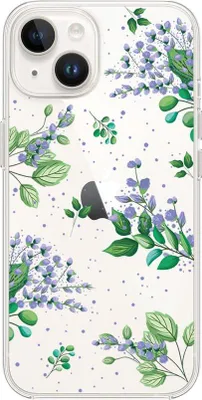Produktbild von Flexible Hülle für das iPhone 13 Mini, TPU Silikon transparent, violette Feldblumen
