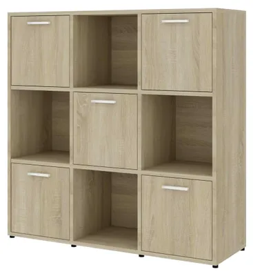 Produktbild von Bücherregal mit 9 Fächern als Raumteiler und Standregal in Sonoma-Eiche 90x30x90cm