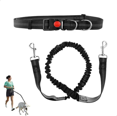 Produktbild von Handsfree Hundeleine, verstellbarer Hüftgurt, 35-65 cm, elastisch 130-180 cm, schwarz/grau, für Joggen