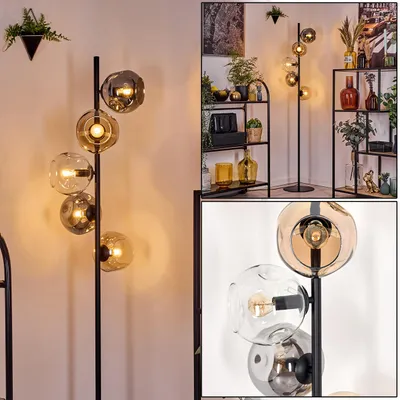 Produktbild von Villamare Stehlampe aus, Metall/Glas, Schwarz/Bernstein/Rauch/Klar, Retro-Design